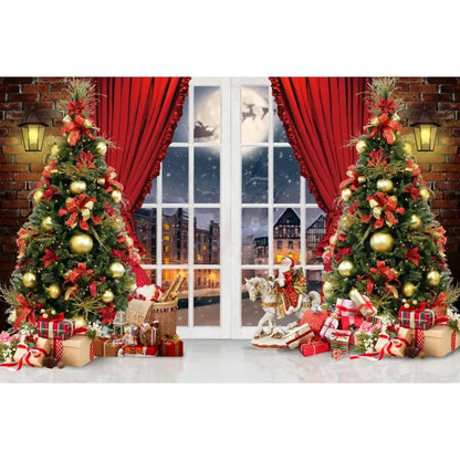 Christmas Tree Backdrop Xmas Fireplace Window Santa Claus Gifts Brick Wall Winter Adult Family Party Baby Photography Background EnjoyingLeb Online