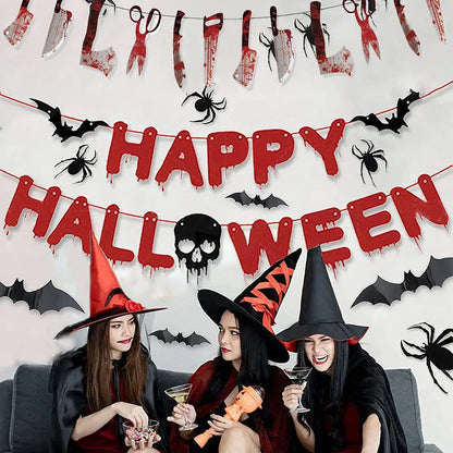 Halloween Party Decoration Happy Halloween Banner Bloody Butcher Knife Killer Tools Paper Garland for Horror Haunted House Decor EnjoyingLeb Online