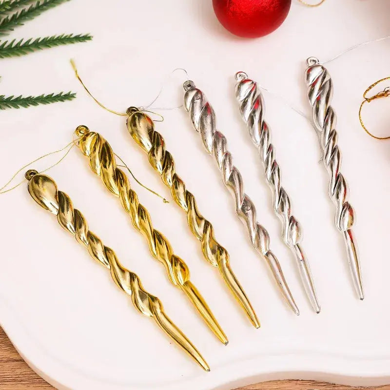12/24pcs Simulation Ice Icicles Christmas Tree Pendant Gold Decoration Plastic Hanging Icicle DIY Home New Year Party Decoration EnjoyingLeb Online