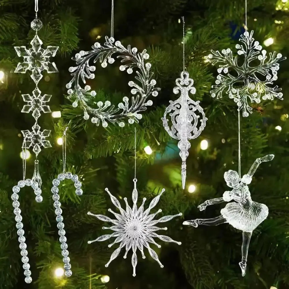 2pcs Xmas Tree Transparent Snowflake Hanging Ornaments Acrylic Pendant 2025 Christmas Decoration for HomeGifts New Year 2025 EnjoyingLeb Online