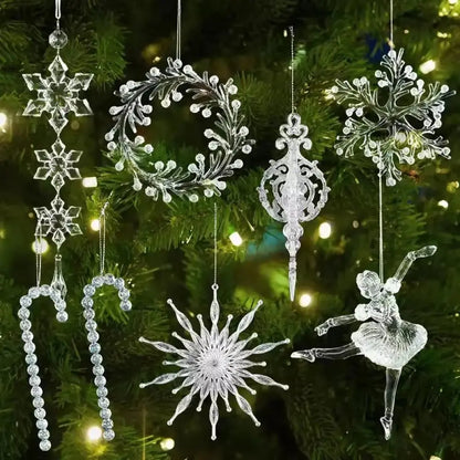 2pcs Xmas Tree Transparent Snowflake Hanging Ornaments Acrylic Pendant 2025 Christmas Decoration for HomeGifts New Year 2025 EnjoyingLeb Online