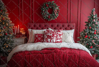 Mehofond Photography Background Christmas Red Panel Wall Headboard Xmas Tree Kids Family Portrait Decor Backdrop Photo Studio EnjoyingLeb Online