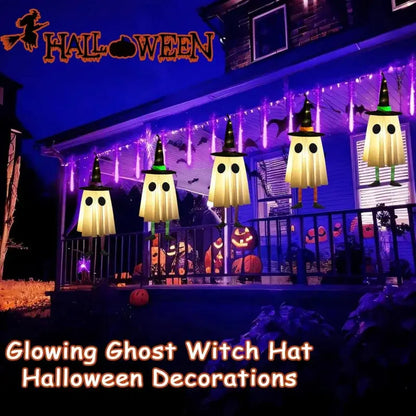 Halloween Hanging Ghost Decorations, Outdoor Halloween Witches Hat Lights, Glowing Ghosts for Garden Trees, Yard Halloween Decor EnjoyingLeb Online