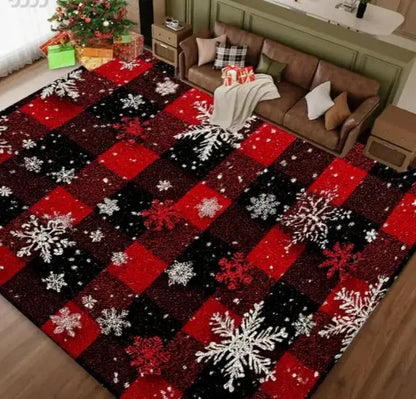 Christmas Carpet Red and White Snowflake Santa Claus Bottom for Living Room Bedroom Kitchen Floor Christmas Party Decoration EnjoyingLeb Online