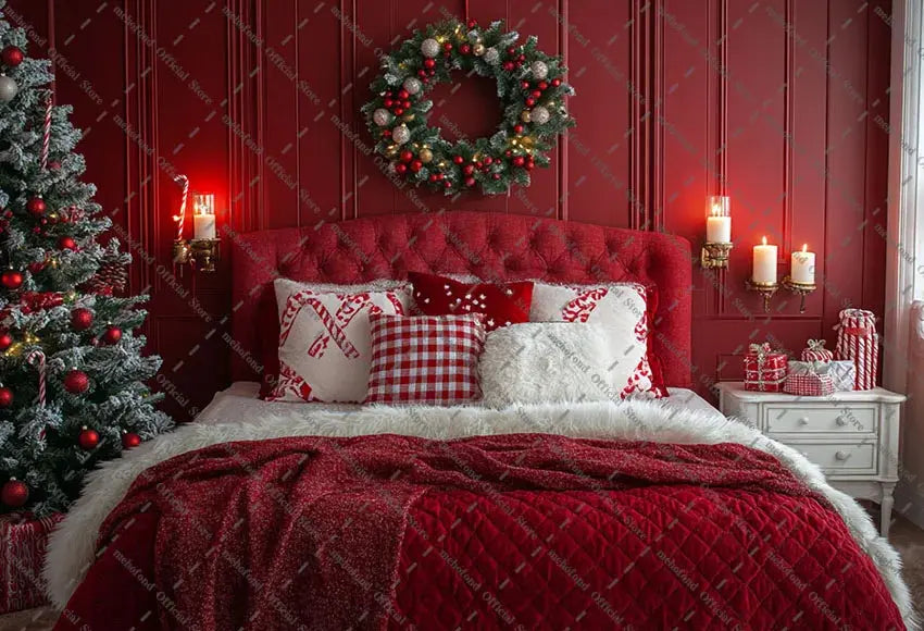 Mehofond Photography Background Christmas Red Panel Wall Headboard Xmas Tree Kids Family Portrait Decor Backdrop Photo Studio EnjoyingLeb Online