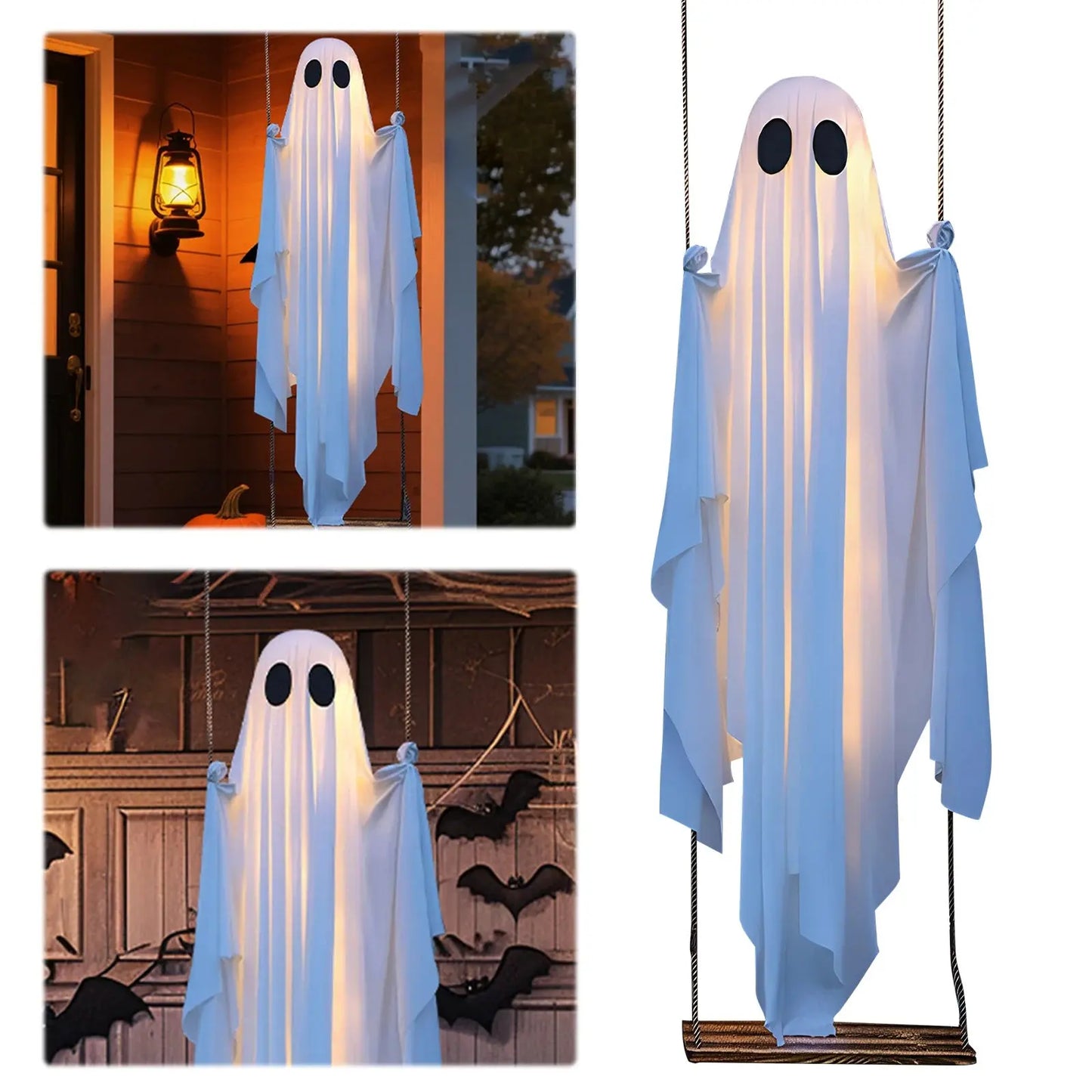 Halloween Hanging Outdoor Halloween Decorations W/ String Lights Ghosts Decorations Scary Ghost Decor for Porch Yard Trees EnjoyingLeb Online