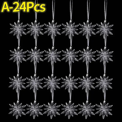 Crystal Clear Snowflake Pendants Transparent Christmas Tree Hanging Ornaments Icicle Holiday Winter Party Decorations Wholesale EnjoyingLeb Online