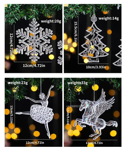 2PCS/Set Christmas Decor Crystal Acrylic Ornaments Deer Angel Xmas Tree Unicorn Hanging Pendants Navidad 2025 New Year Gift EnjoyingLeb Online