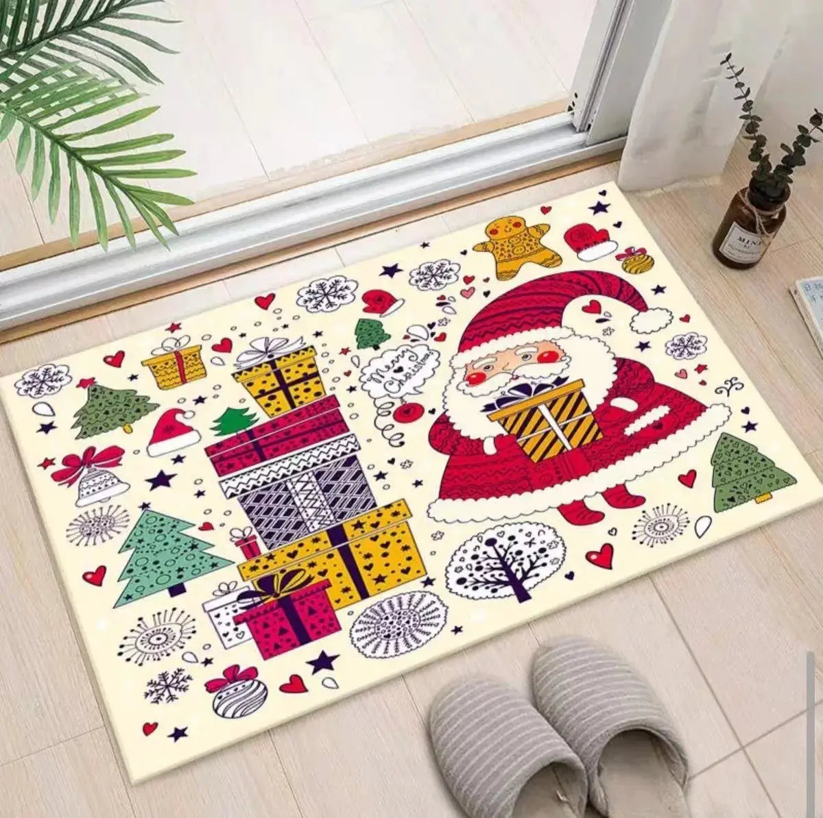 Christmas Themed Door Mat with Santa Claus Snowman Patterns Floor Mat for Home Entrance Decor Adding Festive Vibe to Entryway EnjoyingLeb Online
