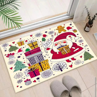 Christmas Themed Door Mat with Santa Claus Snowman Patterns Floor Mat for Home Entrance Decor Adding Festive Vibe to Entryway EnjoyingLeb Online
