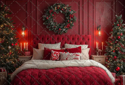 Mehofond Photography Background Christmas Red Panel Wall Headboard Xmas Tree Kids Family Portrait Decor Backdrop Photo Studio EnjoyingLeb Online