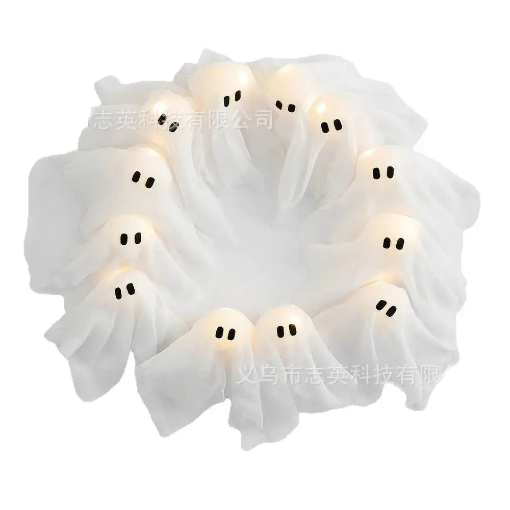 Glowing Halloween Decoration Led Spooky Lights Light-up Ghost Wreath Outdoor Wall Decor Spooky Front Door Hanging Decor EnjoyingLeb Online