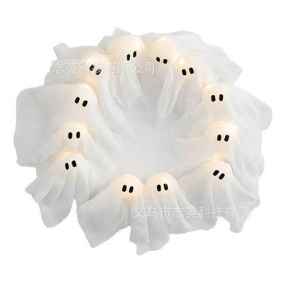 Glowing Halloween Decoration Led Spooky Lights Light-up Ghost Wreath Outdoor Wall Decor Spooky Front Door Hanging Decor EnjoyingLeb Online