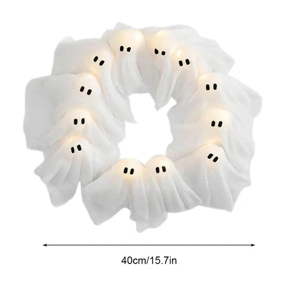 Glowing Halloween Decoration Led Spooky Lights Light-up Ghost Wreath Outdoor Wall Decor Spooky Front Door Hanging Decor EnjoyingLeb Online