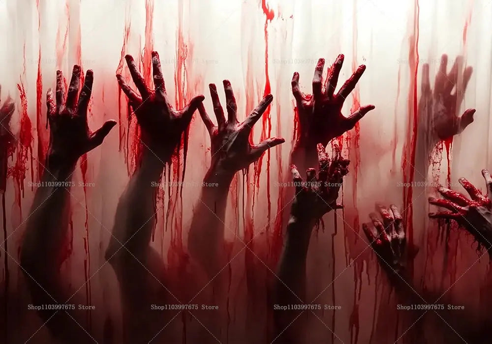 Halloween Party Decorations Backdrop Horror Zombie Mist Blood Handprint Photography Background Home Wall Decor Banner Props EnjoyingLeb Online