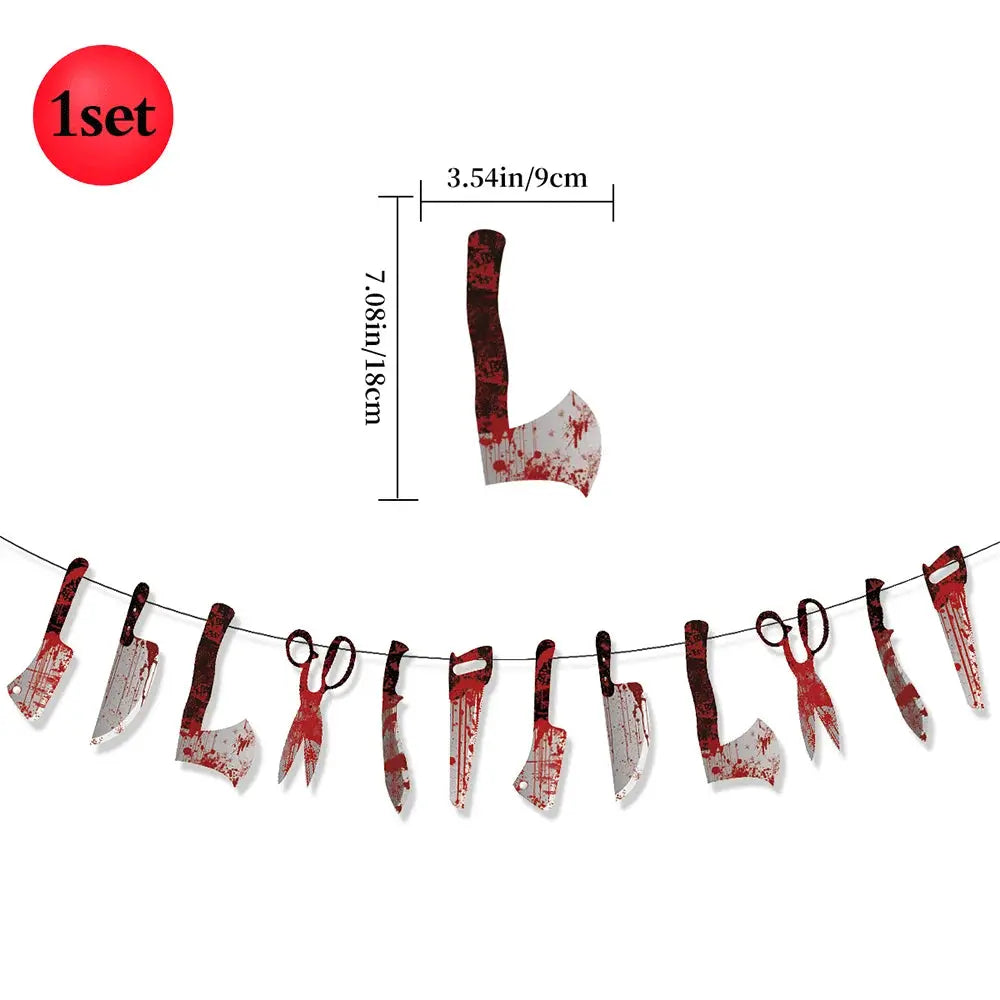 Halloween Party Decoration Happy Halloween Banner Bloody Butcher Knife Killer Tools Paper Garland for Horror Haunted House Decor EnjoyingLeb Online