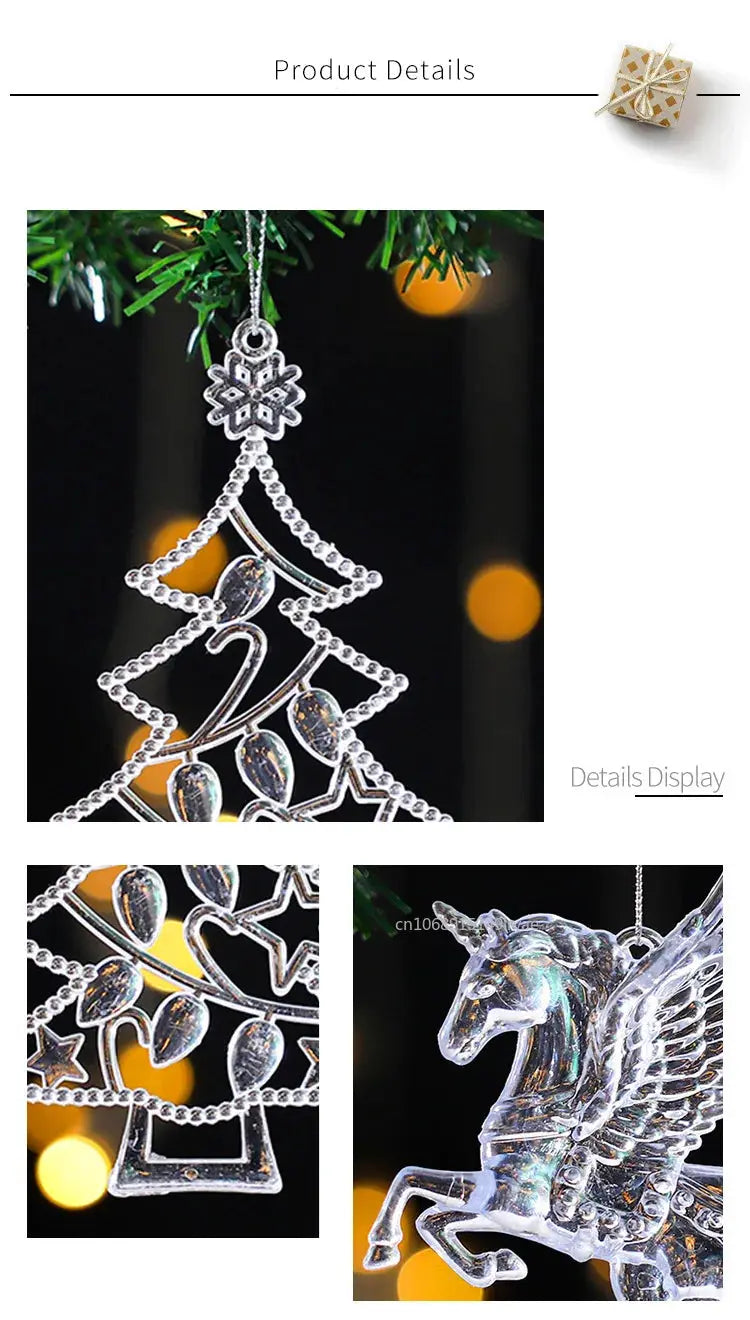 2PCS/Set Christmas Decor Crystal Acrylic Ornaments Deer Angel Xmas Tree Unicorn Hanging Pendants Navidad 2025 New Year Gift EnjoyingLeb Online