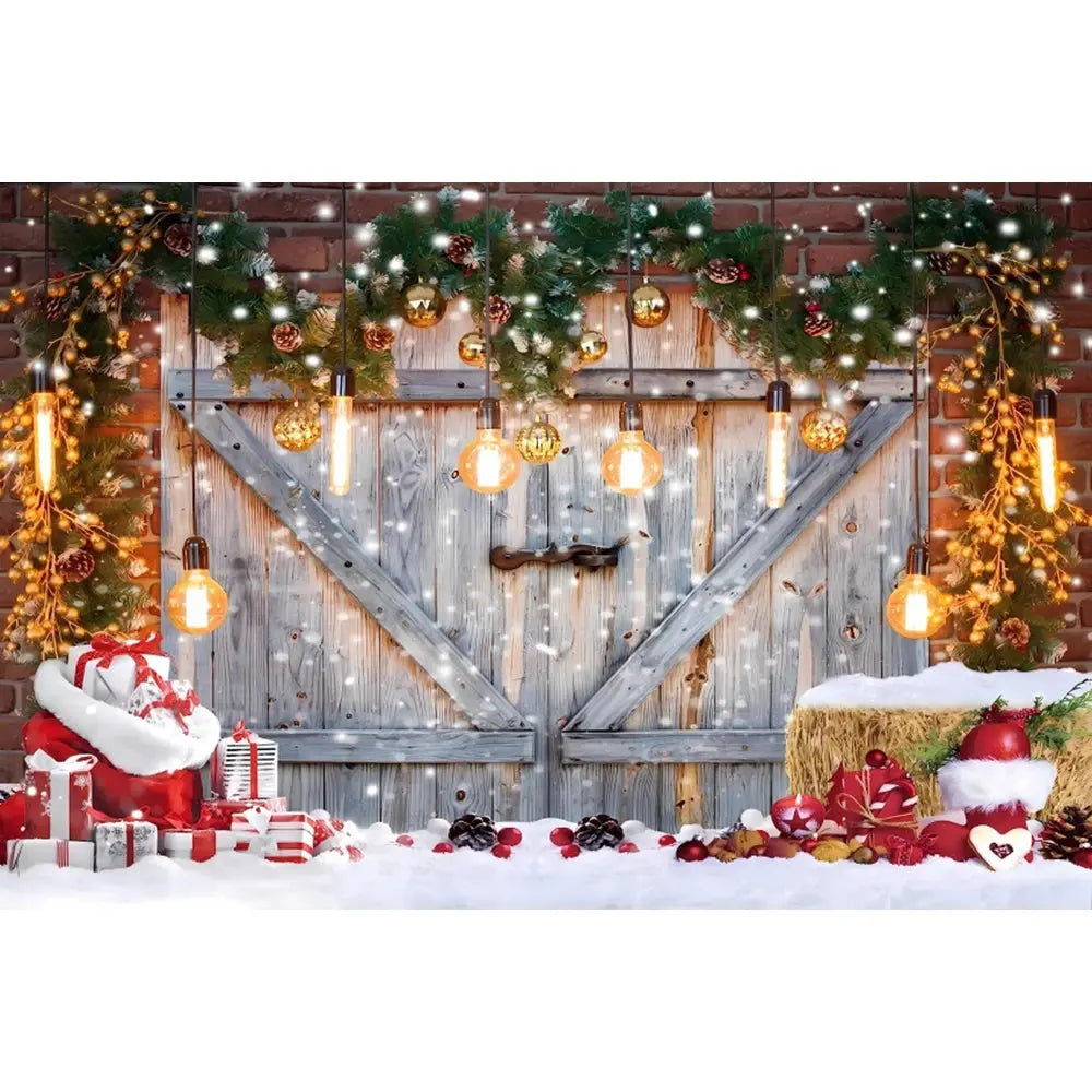 Christmas Tree Backdrop Xmas Fireplace Window Santa Claus Gifts Brick Wall Winter Adult Family Party Baby Photography Background EnjoyingLeb Online