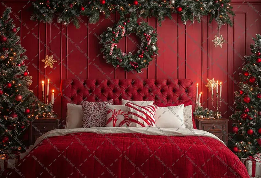 Mehofond Photography Background Christmas Red Panel Wall Headboard Xmas Tree Kids Family Portrait Decor Backdrop Photo Studio EnjoyingLeb Online