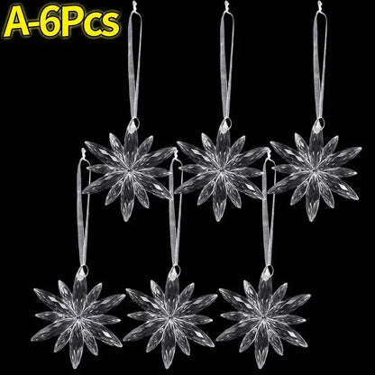 Crystal Clear Snowflake Pendants Transparent Christmas Tree Hanging Ornaments Icicle Holiday Winter Party Decorations Wholesale EnjoyingLeb Online