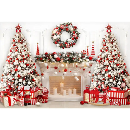 Christmas Tree Backdrop Xmas Fireplace Window Santa Claus Gifts Brick Wall Winter Adult Family Party Baby Photography Background EnjoyingLeb Online