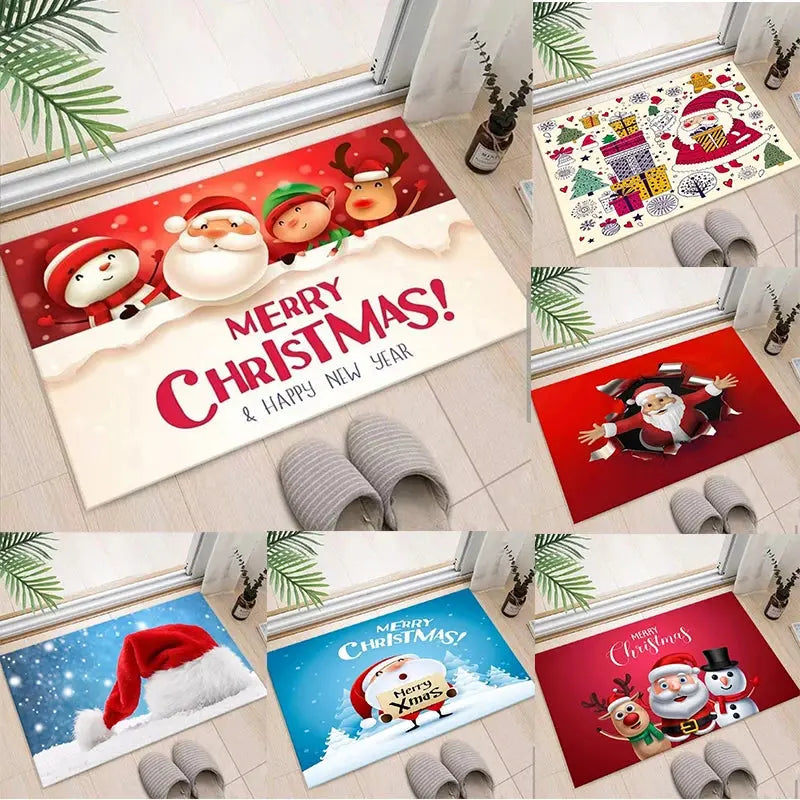Christmas Themed Door Mat with Santa Claus Snowman Patterns Floor Mat for Home Entrance Decor Adding Festive Vibe to Entryway EnjoyingLeb Online