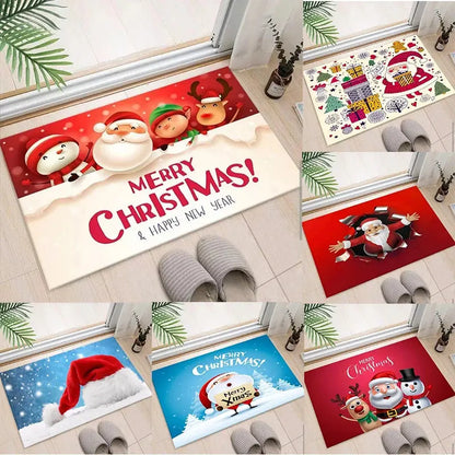 Christmas Themed Door Mat with Santa Claus Snowman Patterns Floor Mat for Home Entrance Decor Adding Festive Vibe to Entryway EnjoyingLeb Online