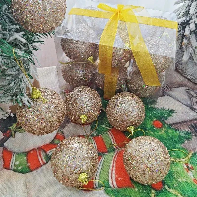 6cm Champagne Gold Glitter Christmas Balls DIY Xmas Tree Hanging Sparkling Ball Pendants for New Year Party Decor Ornaments EnjoyingLeb Online